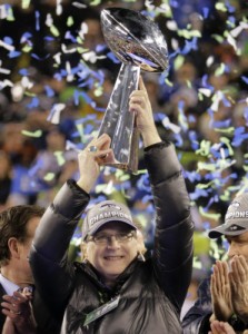 Paul Allen, the new owner of the Trees Ranch, celebrates the Seahawks’ 2014 Super Bowl victory.