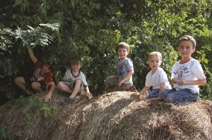 Duncan and Jack Osmund pal with friends on the farm.